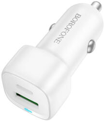 BOROFONE Autós töltő Borofone Cloud (BZ34B) - Type-C + USB-A, PD20W, QC3.0, Két portos, 38W, ABS - Fehér
