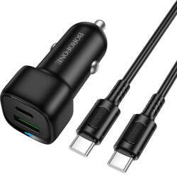 BOROFONE Autós töltő BZ34B Cloud - USB + Type C - QC 3.0 PD 38W Type C - Type C kábellel fekete