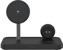 Dviced - 3-in-1 vezeték nélküli mágneses töltőállomás, 15W gyorstöltéssel + USB kábel + hálózati töltő - fekete (DV230005)
