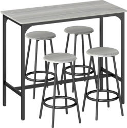 Homcom Bárasztal és 4 Szék Lábtartóval Garnitúra, 110x50x89, 5 cm, Szürke