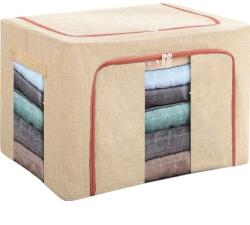 Flippy Összehajtható tárolódoboz, Flippy, 100 l, pamut és lenvászon, 60x42x40 cm, első ablak, 2 bejárati ajtó kétirányú cipzárral, fém keret, stabil műanyag alaptartó, bézs (130140)