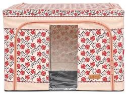 Flippy Összehajtható tárolódoboz, Flippy, 100 L pamut és lenvászon, 60X42X40 cm, első ablak, 2 bejárati ajtó kétirányú cipzárral, fém keret, stabil műanyag alaptartó, hagyományos minta 4 (131731)