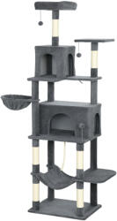 PawHut Nagy Macskafa, 202 cm, 6 Kaparófával, 2 Függőággyal, 2 Ülőrésszel, 2 Pomponnal, Sötétszürke