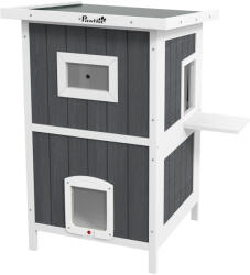 PawHut kültéri macskaház - 2 szint, fa és rámpa