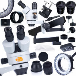 Rosfix Neptune Pro MSNP-T-WDMS1 trinokuláris sztereó mikroszkóp gémes tartóban + 56xLED-es mikroszkóp megvilágító + Rosfix 0, 5x mikroszkóplencse