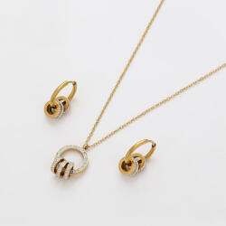 Emporia Arany tónusú Emporia Ötvözetű Szett Fehér Emporia® Kristállyal ( Nyaklánc+Fülbevaló+Medál ), XUP186