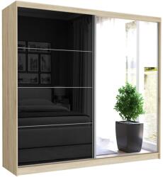  Selvio III. Gardróbszekrény 233x218x60 fekete üveggel - sonoma