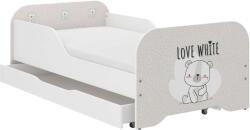  MIKI gyerekágy 140x70cm matraccal és ágyneműtartóval - fehér maci