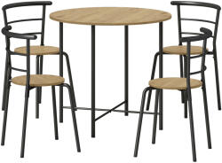 HomCom Kerek Étkezőasztal Garnitúra 4 Helytakarékos Székkel Fából És Fémből, Ipari Stílusban