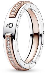 Pandora Inel bicolor original cu zirconi Signature Logo 182773C01 52 mm