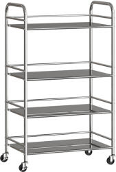 Homcom rozsdamentes acél konyhai kocsi 4 szinttel és állítható polcokkal - ezüst