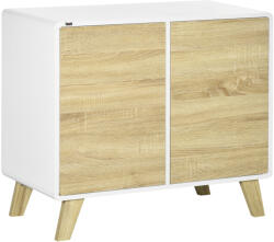 Homcom Modern tárolószekrény nyomásra nyíló ajtókkal, állítható polccal, nappaliba, dolgozószobába, hálószobába, fehér és tölgyfa