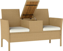 Outsunny kültéri pad összecsukható asztallal és tárolóval, krém és khaki színben