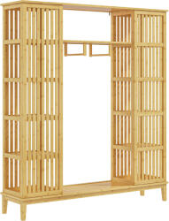 Homcom Bambusz Nyitott Gardrób 2 Tolóajtóval, Gardrób Polcokkal és Ruhatartó Sínnel, 145x35x165 cm, Natúr Fa