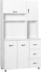 Homcom Emelt Konyhai Büféasztal 100×39 cm - Polcok, Fiókok és Mikrohullámú Sütő Rekesz