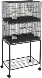 PawHut 164 cm-es dupla rakásolható madárkalitka kanáriknak, galamboknak, pintyeknek, hullámos papagájoknak, kerekes papagájkalitka állvánnyal, polccal, kivehető tálcával, alsó hálós panellel, fa ülőrudakkal,