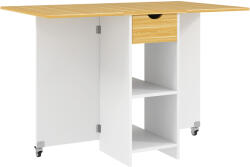 HomCom Összecsukható asztal, Összecsukható asztal 2-4 fő részére fiókkal, 2 polccal és 2 kerékkel, 114, 5x70x75 cm, Tölgyfa