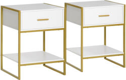 Homcom 2 db-os modern éjjeliszekrény szett, éjjeliszekrények polccal és fiókkal, hálószobai tárolórendszerezők, 45x40x60 cm, fehér