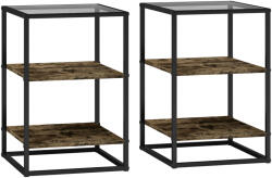 Homcom 2 db-os 3-szintes kisasztal szett magasított talppal, fa, fém és edzett üveg asztallap, 37x40x55, 5 cm, barna