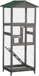 PawHut fa és fém hálós madárkalitka 2 ajtóval és kivehető tálcával, 68x63x165 cm, világosszürke
