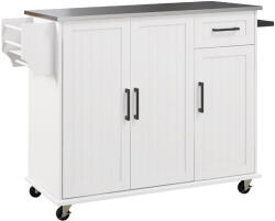 Homcom konyhasziget fiókkal, szekrénnyel és 2 nyitott polccal, MDF és rozsdamentes acél, 128x45, 5x91, 5 cm