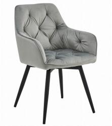 ARTOOL Scaun stil fotoliu bucatarie/living, Artool, York, rotativ, catifea, metal, gri argintiu si negru, 56x61x84 cm