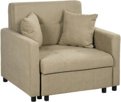 Homcom Egyszemélyes fotelágy 2 párnával és tárolóhellyel, kihúzható kanapé, 100x98x88 cm, világosbarna