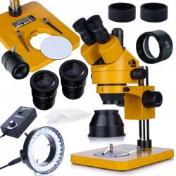 HQ StereoSet Pro 7-45x TrinoZoom | Mikroskop trinokularny z Barlow 0.5× i oświetleniem LED 56D | Do inspekcji, lutowania, serwisu elektroniki | Powiększenie 7-45× | Trzecie wyjście na kamerę | Zestaw