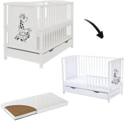 Kidizi Patut din lemn masiv 120x60 cm Bria alb cu sertar si saltea cocos LUX 120x60x12 cm, include bariera, reglabil pe 3 nivele, certificat EN71 (3273+1637+12LUX)