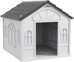PawHut Vízálló PP Kutyaház Ferde Tetővel és Bejárati Ajtóval, 84, 2x98, 2x82 cm, Szürke