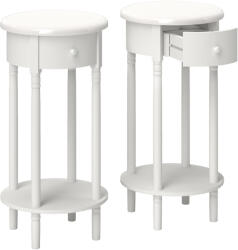 Homcom 2 db-os éjjeliszekrény szett fiókkal és polccal, modern stílusú fa dohányzóasztalok, Ø35, 5x71 cm, fehér