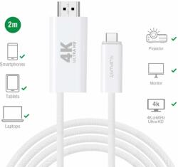 4smarts Кабел с поддръжка на 4K за свързване и PD зареждане от USB-C към HDMI (200 см) - 4smarts 4K 60Hz USB-C to HDMI PD Cable (бял) (540957)
