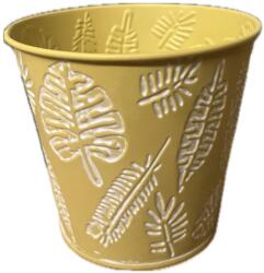 Fém kaspó levél mintával 12 cm, sárga