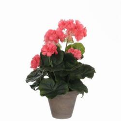 Mica Geránium lazacszínű műnövény cserépben Stan szürke 34 x 20 cm