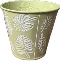 Fém kaspó levél mintával 12 cm, zöld