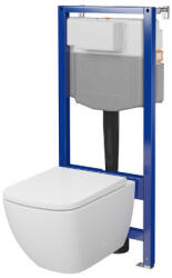 Cersanit Zen Pro szögletes fali WC csésze duroplast WC ülőkével, falsík alatti tartállyal és szerelő kerettel, fehér S701-886 (S701-886)