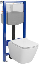Cersanit City Pro szögletes fali WC csésze duroplast WC ülőkével, falsík alatti tartállyal és szerelő kerettel, fehér S701-890 (S701-890)