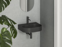 RAVAK Ceramic Slim Wall O kerámia mosdó csaplyukkal és túlfolyóval 54x44 cm, matt fekete XJX0D155003 (XJX0D155003)