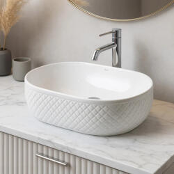 Rea Oktawia Pultra ültethető kerámia mosdótál 50x35, 5 cm dekoratív felülettel, fényes fehér REA-U6366 (REA-U6366)