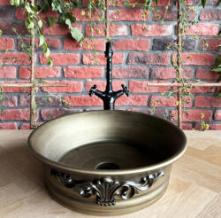 Rea Betty Pultra ültethető kerámia mosdótál 43, 5 cm csaptelep nélkül, csiszolt antik réz REA-U1057 (REA-U1057)