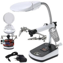  Harmadik Kéz Nagyítóval és LED Világítással, Elemes/hálózati 27 cm