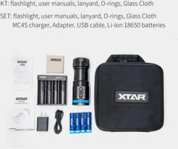 XTAR D30 4000 SET búvárlámpa 100m vízálló 4000lm+MC4S töltő+ 4x18650 akku (XTAR-D30-4000)
