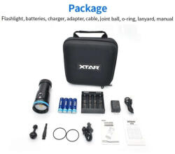 XTAR D30 6000 SET búvárlámpa 100m vízálló 6000lm+MC4S töltő+ 4x18650 akku (XTAR-D30-6000)