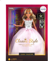 Mamido Anlily Classic baba fehér-rózsaszín ruhában 29 cm (MT1146)