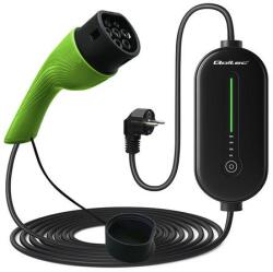 Qoltec Mobil EV Elektromos Autó Töltő 2 az 1-ben Type 2 Állítással | 3, 5kW | 230V | LCD | LED | 5m (52434)