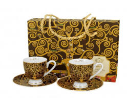 Duo Gift Porceláncsésze+alj, 90ml, Golden Line, 2 személyes, dobozban, Klimt: Életfa