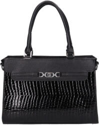 Karen Zoja M 8043 fekete lakk, női rostbőr kézitáska, válltáska 32 × 23 × 11 cm (Zoja-M-8043-fekete-lakk)