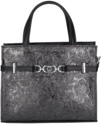 Karen Vivian K 7038 fekete virágmintás, női rostbőr kézitáska, válltáska 23 × 18 × 9, 5 cm (Vivian-K-7038-fekete-virag)