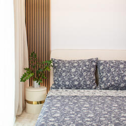 Takoy Lepedő szőtt muszlin luxury 250x250 mini szürkés-kék virágok