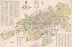  Pécs Szabad Királyi város belsőségének térképe fakeretben (1926) - stiefelbolt - 33 700 Ft